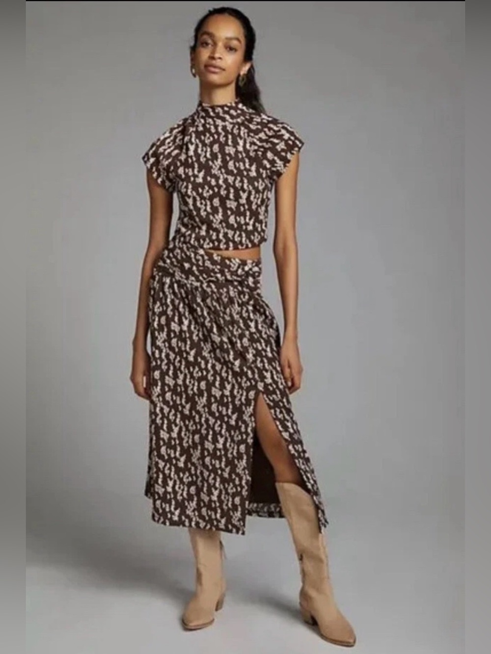 Anthropologie Brown and Cream Midi Skirt - Picture 8 of 8